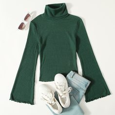 Трикотажный топ с высоким воротником и волнистым краем Shein