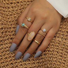 6шт кольцо с натуральным камнем Shein