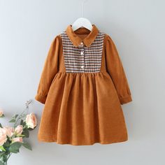 с поясом Клетка Повседневный Платья для девочек Shein