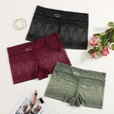 Кружевные трусики размера плюс 3шт Shein