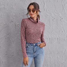 трикотажный Одноцветный Элегантный Футболки Shein