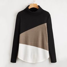 Трикотажная контрастная футболка с высоким воротником Shein