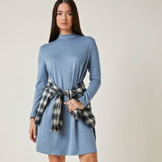 Однотонное платье с воротником-стойкой Shein