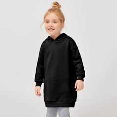 с карманами Ровный цвет Повседневный Свитшоты для девочек Shein