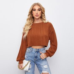 Вязаная короткая футболка в рубчик Shein