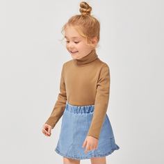 Одноцветный Основы Футболки для маленьких девочек Shein