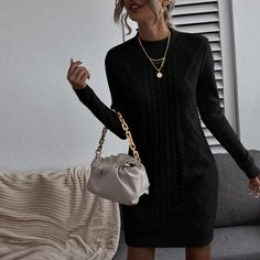 Однотонное вязаное платье-свитер Shein