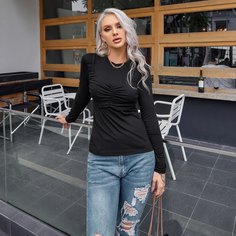 со сборками Одноцветный Повседневный Футболки Shein