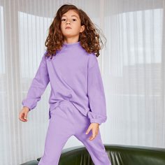 Однотонный пуловер и спортивные брюки для девочек Shein