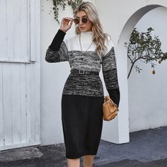 Контрастный цвет Повседневный Платья-свитеры Shein