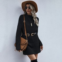 Однотонное платье с воротником-стойкой без пояса Shein
