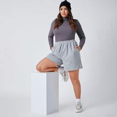 Одноцветный Основы Футболка размера плюс Shein