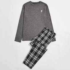 с вышивкой Клетка Повседневный Мужская домашняя одежда Shein