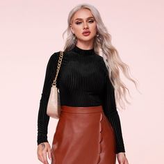 трикотажный Одноцветный Элегантный Футболки Shein