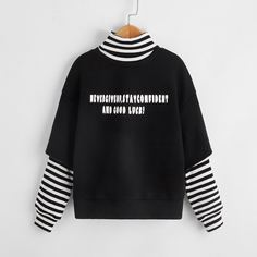 трикотажный Полосатый Повседневный Толстовки для девочек Shein