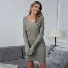 Одноцветный Повседневный Платья-свитеры Shein