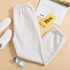 Одноцветный Повседневный Брюки Shein