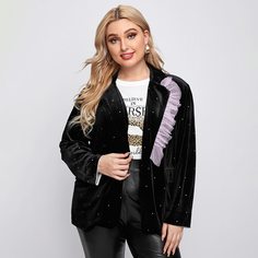 с оборками В горошек Очаровательный Пиджак размера плюс Shein