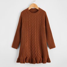 С оборками Одноцветный Повседневный Трикотажные платья для девочек Shein
