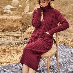 Вязаное платье-свитер с карманом и высоким воротником Shein