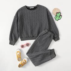 Однотонный пуловер и брюки для девочек Shein