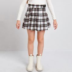 на молнии в клетку Институтский Юбки для девочек Shein