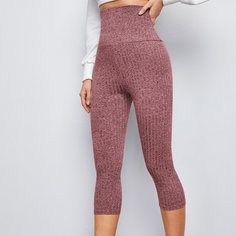 трикотажный Одноцветный Спортивный Леггинсы Shein