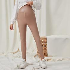 Колготки из ПУ с широким поясом для беременных Shein