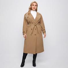 с поясом Одноцветный Повседневный Плюс размеры пальто Shein