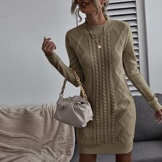 Однотонное вязаное платье-свитер Shein