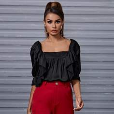 с оборками Одноцветный Элегантный Блузы Shein