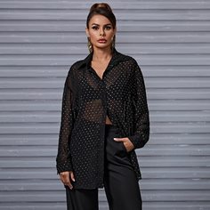 Прозрачный Принт Очаровательный Блузы Shein