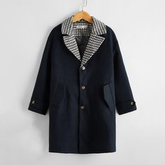 на пуговицах Клетчатый Повседневный Пальто для мальчиков Shein