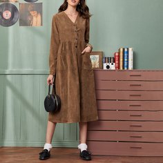 с карманами Одноцветный Повседневный Платье Shein
