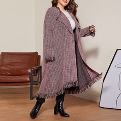 Твидовое пальто размера плюс с широким воротником Shein