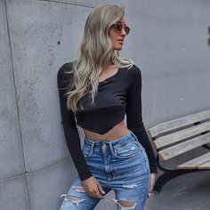 Асимметричный Одноцветный Повседневный Футболки Shein