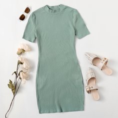Вязаное облегающее платье в рубчик Shein