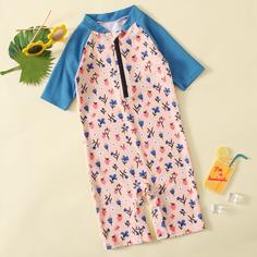 на молнии цветочный милый Купальники для девочек Shein