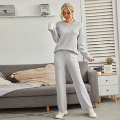 Однотонный свитер и брюки с карманом Shein