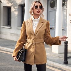 с поясом Одноцветный Элегантный Куртка Shein