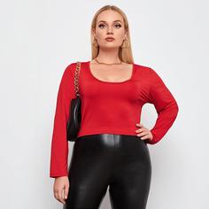 Одноцветный Повседневный Футболка размера плюс Shein