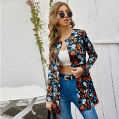 Пальто с цветочным принтом Shein