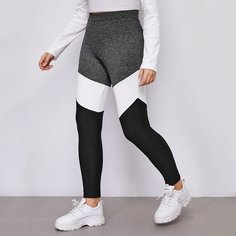 Контрастный цвет Спортивный Леггинсы размер плюс Shein