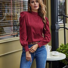 Атласная блуза с пышными рукавами Shein