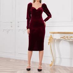 Бархатное платье с воротником-сердечком Shein