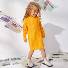 с разрезом Одноцветный Повседневный Трикотажные платья для девочек Shein