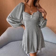 со сборками Одноцветный Повседневный Платье Shein