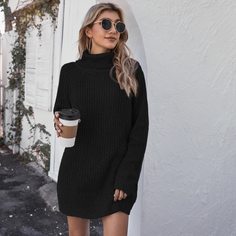 Одноцветный Повседневный Платья-свитеры Shein