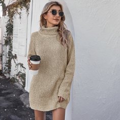 Одноцветный Повседневный Платья-свитеры Shein