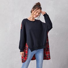 Асимметричный Клетчатые изображения Повседневный Свитшоты Shein